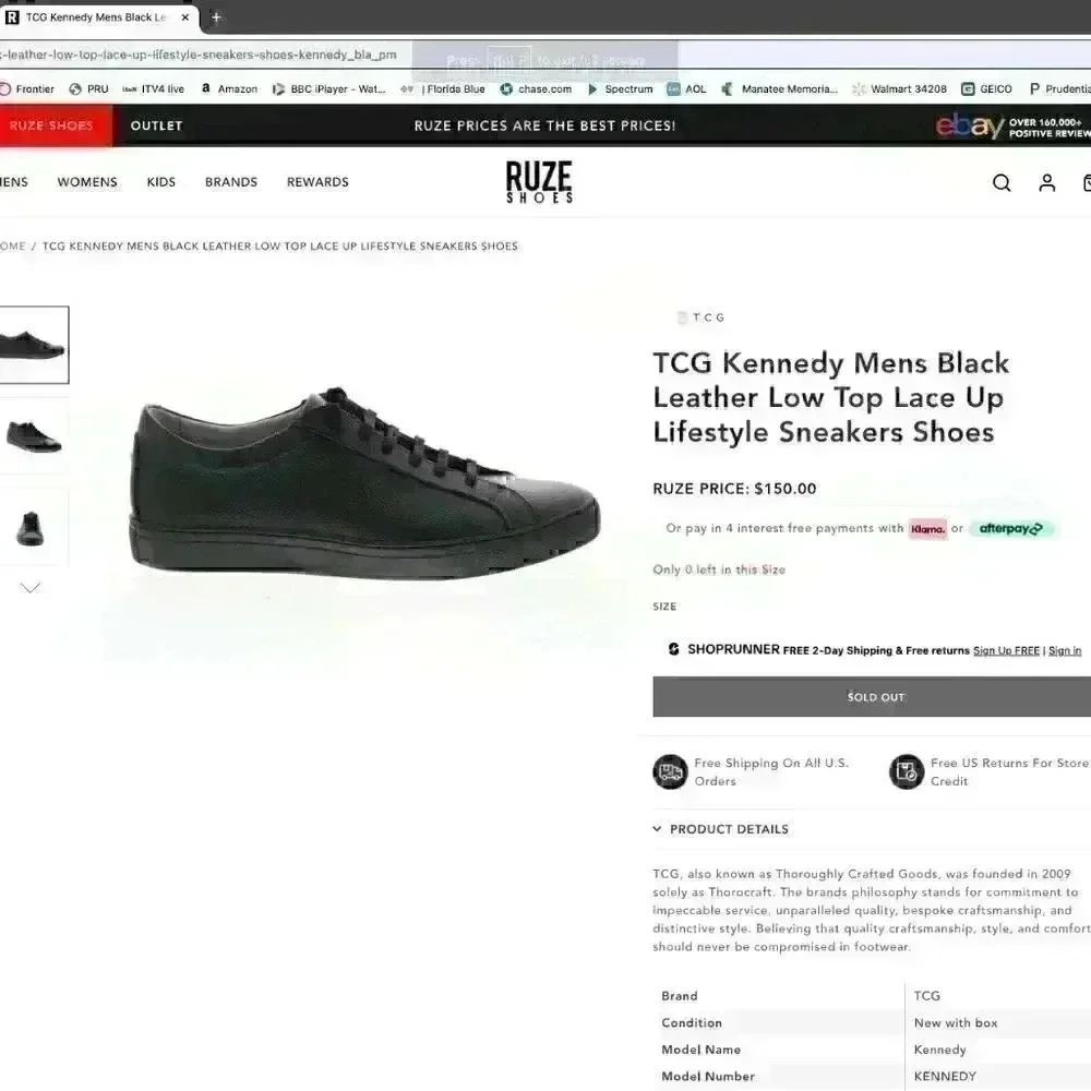 TCG Kennedy Mens Black Leather Low Top Lace Up Lifestyle Sneakers Shoes SAVE $85